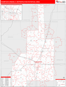 Champaign-Urbana Metro Area Digital Map Red Line Style